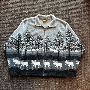 Men's vintage 90s all over print nature fleece zip up jacket size small